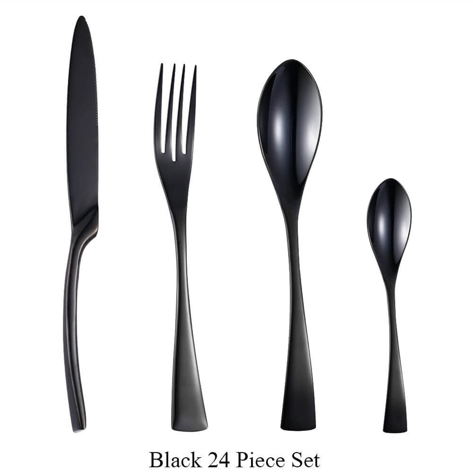 Schwarz Geschirr Besteck Set Edelstahl Abendessen Steak Messer Gabel Teelöffel (Color : 2Set-8Pcs)