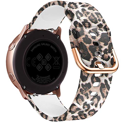 FanTEK Band for Samsung Galaxy Watch Active (40mm) / Galaxy Watch Active2 (40mm & 44mm) / Galaxy Watch 3 41mm, 20mm Silicone Sport Quick Release Replacement Strap, Leopard