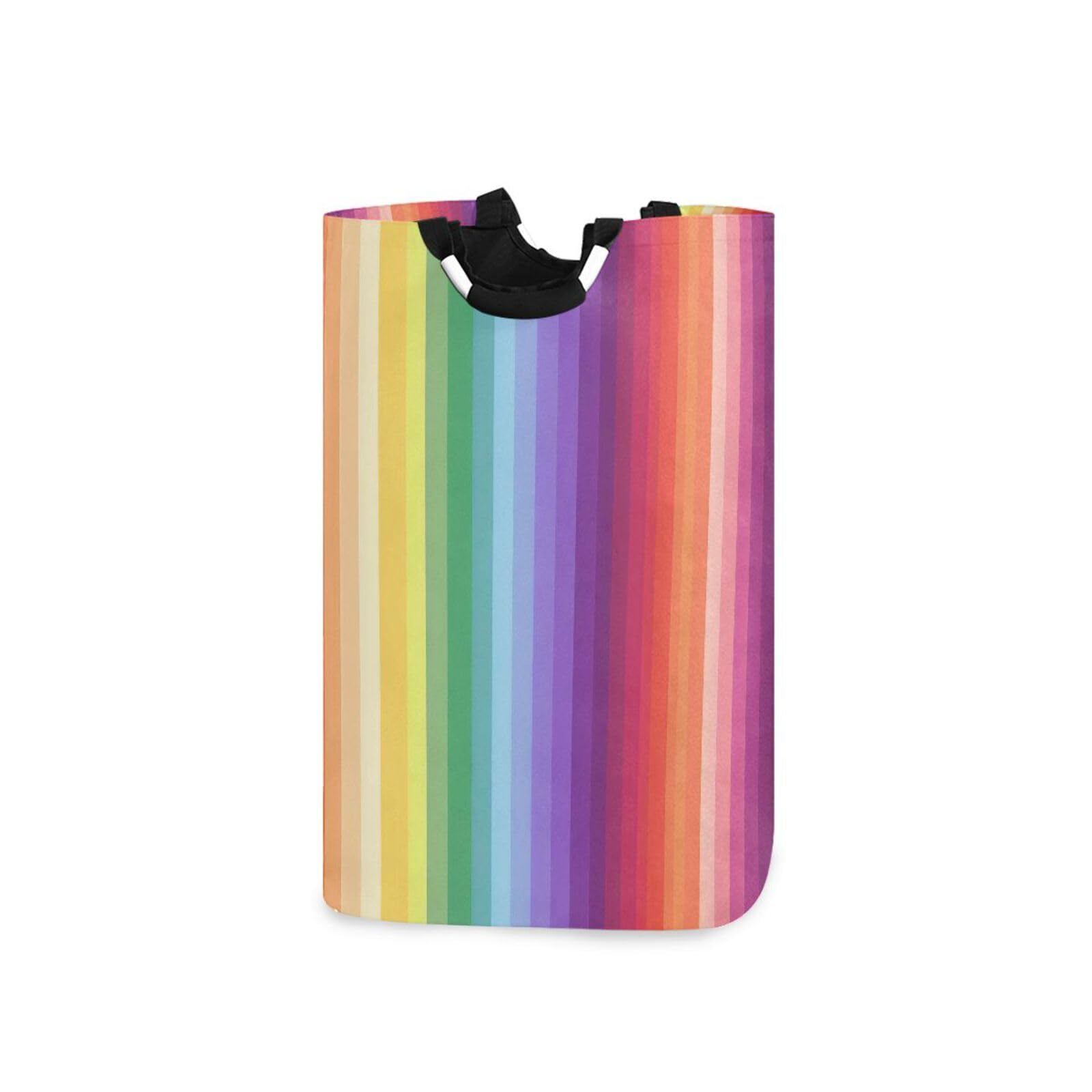 Jihqo Laundry Hamper Basket Vertical Rainbow Stripe Collapsible Nursery Storage Bin Waterproof Clothing Baskets for Home Bedroom Bathroom Washing Room