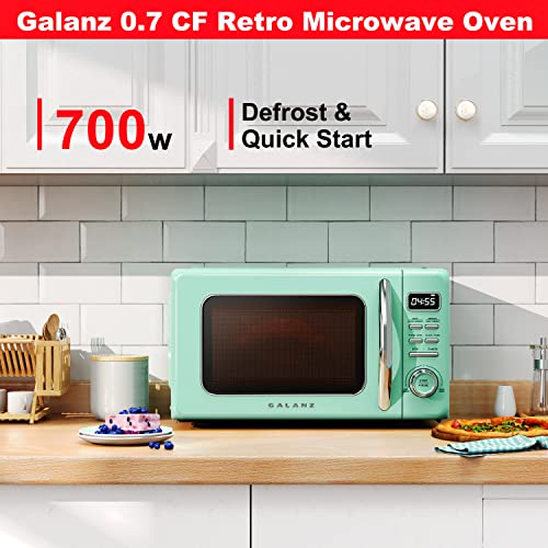 Galanz GLCMKZ07GNR07 Retro Countertop Microwave Oven with Auto Cook & Reheat, Defrost, Quick Start Functions, Easy Clean with Glass Turntable, Pull Handle.7 cu ft, Green - Image 3