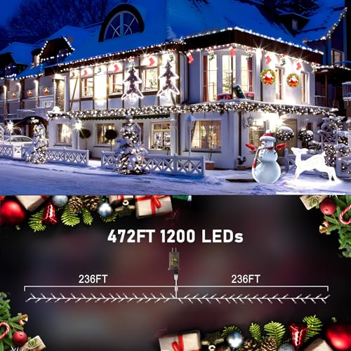 KNONEW-472FT-1200-LED-Christmas-Lights-Outdoor-String-Lights-with-Timer-and-8-Modes-Extra-Long-Plug-in-Waterproof-Fairy-Lights-for-Christmas-Tree-Bedroom-Yard-Wedding-Xmas-Classroom-DecorCool-White KNONEW 472FT 1200 LED Christmas Lights Outdoor String Lights with Timer and 8 Modes Extra Long Plug in Waterproof Fairy Lights for Christmas Tree Bedroom Yard Wedding Xmas Classroom DecorCool White