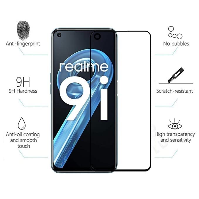 Image of Screen Protector for realme 9i 4G (Black) Tempered Glass Edge-to-Edge 6D Screen Guard With Installation Kit