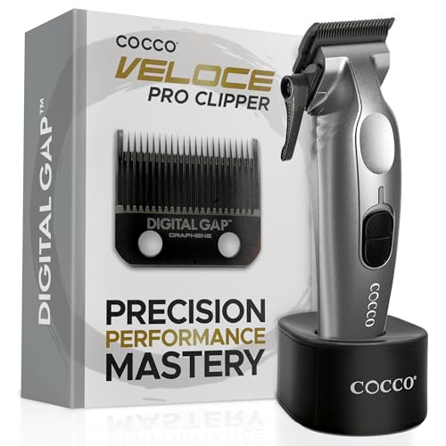 Cocco Veloce Pro Clipper, Digital Gap Ambassador Graphene Taper Blade Professional Hair Clippers, High-Torque BLDC Motor, All-Metal, Cordless, Charging Base Included, Matte Grey