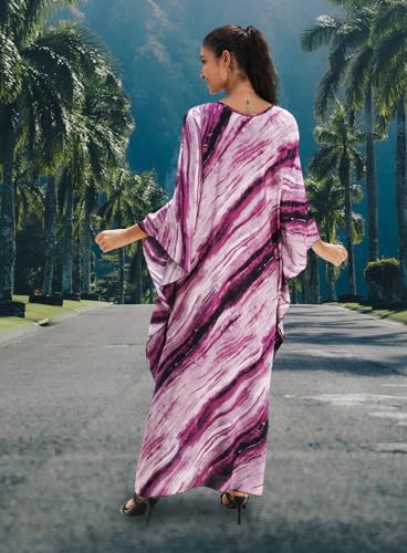 Image of Yanziliu Kaftan Dress for Women,Plus Size Hawaiian Batwing Sleeve Beach Cover Up Summer Swimsuit Dresses