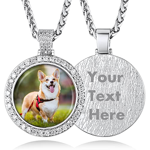 Custom4U Picture Necklace Personalized Photo for Men Women Steel/18K Gold Plated/Black Custom Angel Wings/Heart Pendant Necklace with Picture Memory Circle Chain 18-30 Inch,Hip Hop Jewelry+G