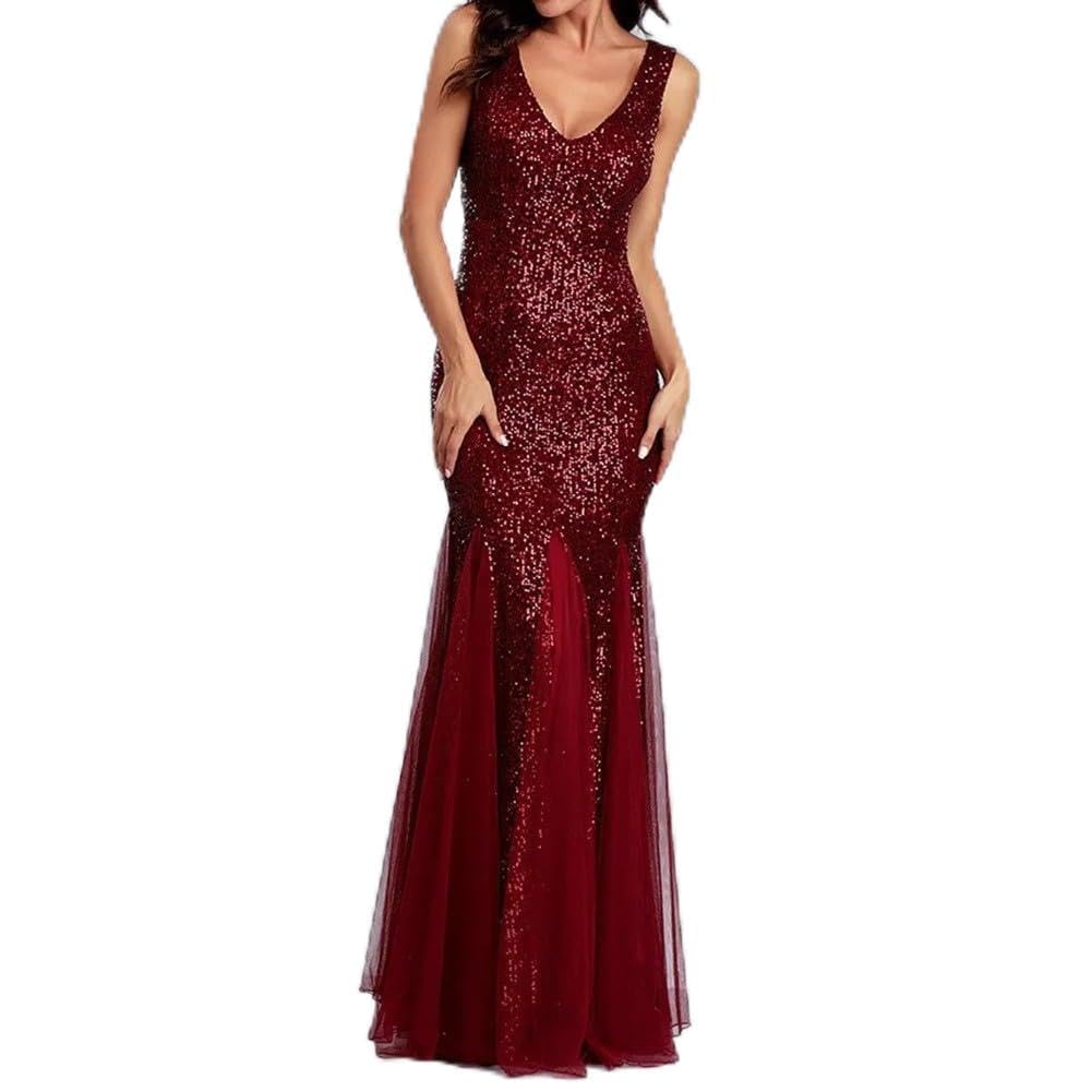 Robe fluide de bal soirée chic à décolleté bas en maille pailletée - 8