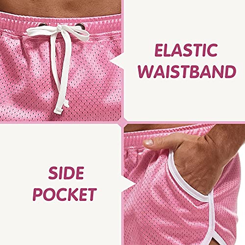 Aimpact Mens Gym Bodybuilding Shorts 3 Inch Retro Workout Running Short Shorts With Pockets(Pink M) #TOP3