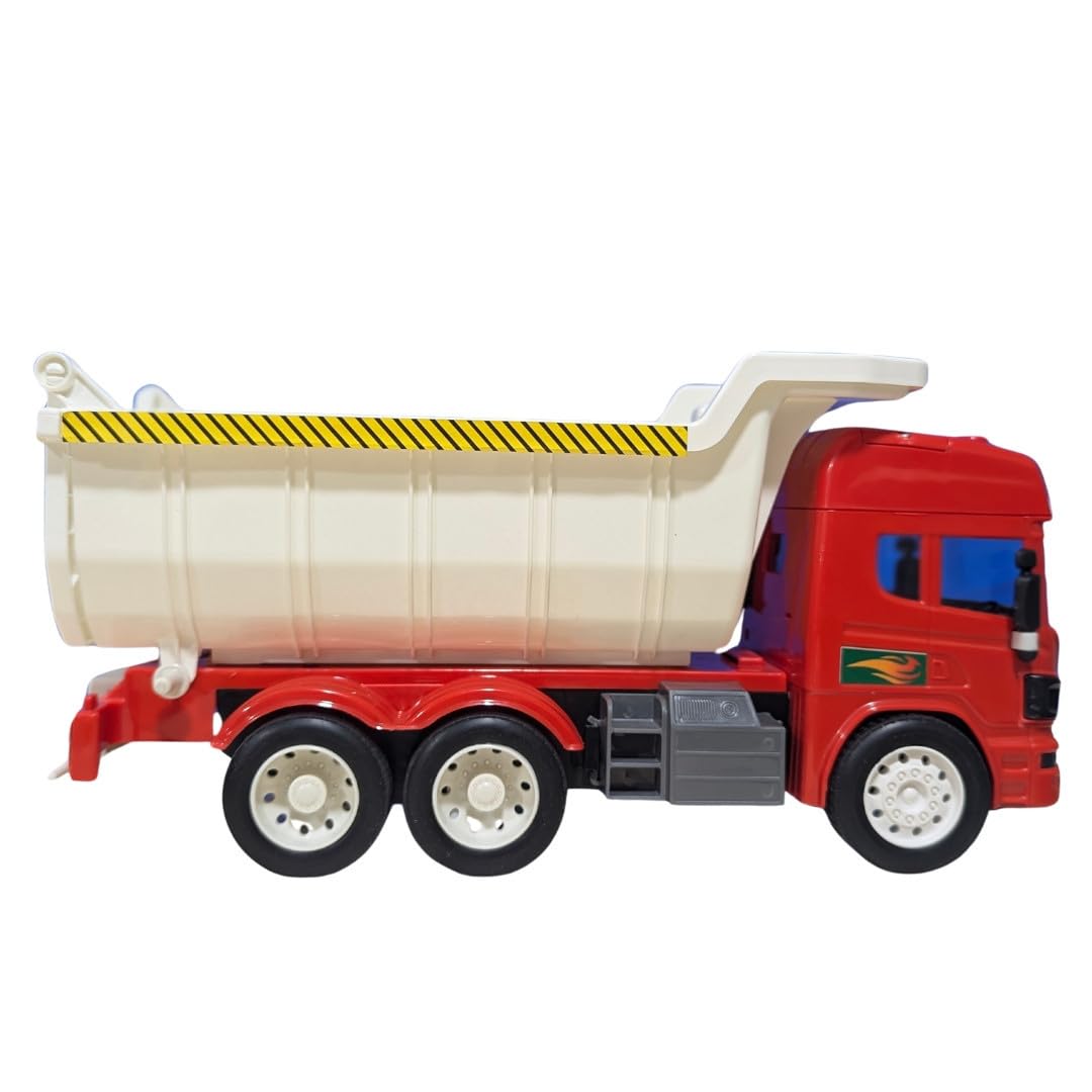 Sanco Toys Kids Friction-Powered Dump Truck– Realistic Construction Vehicle with Button-Operated Dumping Mechanism, Lights & Melodious Sounds, Non-Toxic Abs Material | White & Gems Blue | 3-12 Year