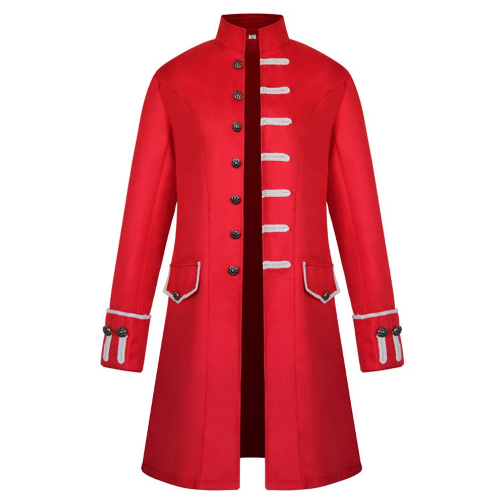 BaronHong Men Steampunk Vintage Jacket Halloween Costume Retro Gothic Victorian Frock Coat Uniform(red,L)