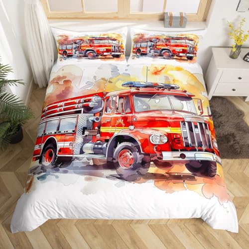Homewish Feuerwehr Themen Bettwäsche-Set 135x200, Rotes Cooles Cartoon...