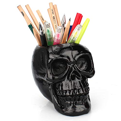 Arola Black Skull Pen & Pencil Holder Skeleton Key Holder Makeup Brush Holder flower pot Home Office Desk Supplies Organizer Accessory