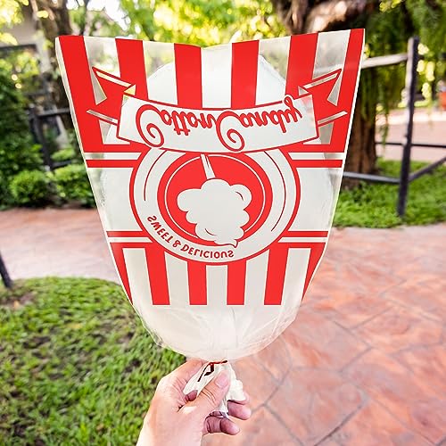 Image of Geyee 500 Count Cotton Candy Bags with Ties Large Clear Cotton Candy Bags with Stripe Print, Perfect for the Carnivals Summer Party Kitchen Supplies 17.7 x 11.8 Inch
