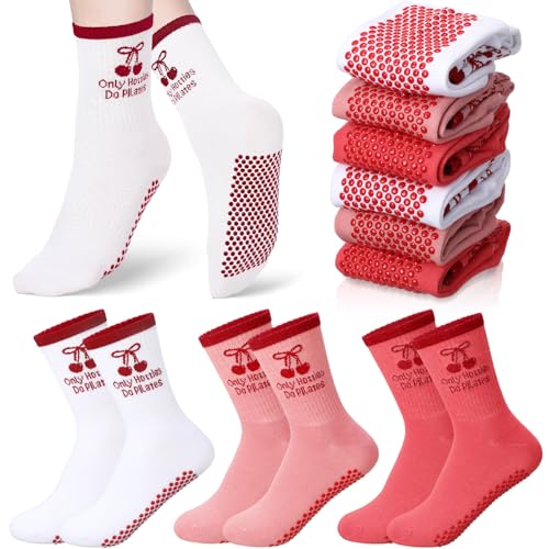 9 Pairs Cute Pilates Socks with Grips for Women Coquette Bow Yoga Barre Ballet Barefoot Workout Gym Athletic Socks