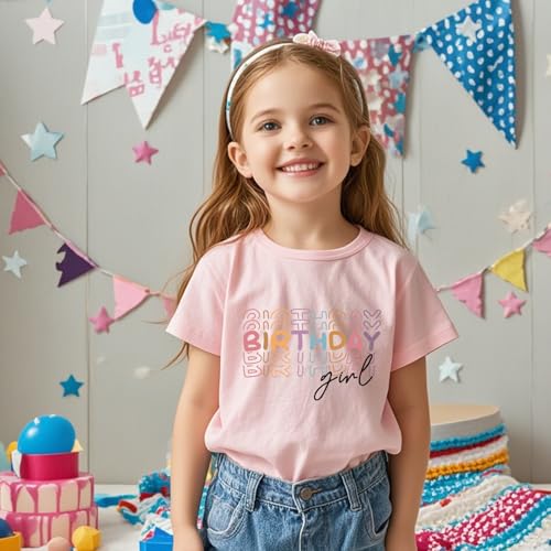 Image of Toddler Birthday Shirt Girls 5 Year Old, Pink, 5T | Happy Birthday Fifth, Short Sleeve, Kids Top Outfit