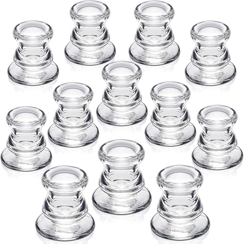 LETINE 12 Stück Glas Kerzenständer Klarem Kerzenhalter für Stabkerzen Stabkerzenhalter Kerzenständer Stabkerze Geeignet für Partys Festivals Hochzeiten Heimdekoration