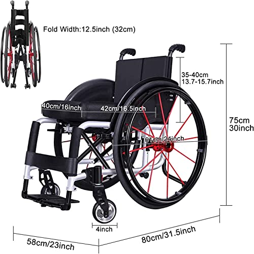 Ztimi Sport Lightweight Transport Mobile Wheelchairs, Lightweight Self Propelled Folding Aluminum Alloy Manual Sports And Leisure Wheelchair(Seat Width 36-42Cm) (Color : B, Size : 42Cm) #TOP1