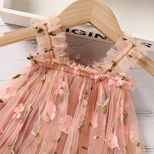Toddler Baby Girls Tutu Dress Sleeveless Floral Print Layered Tulle Dress Little Girl Princess Dresses With Flower Headband (Pink, 3-4 T) #TOP3