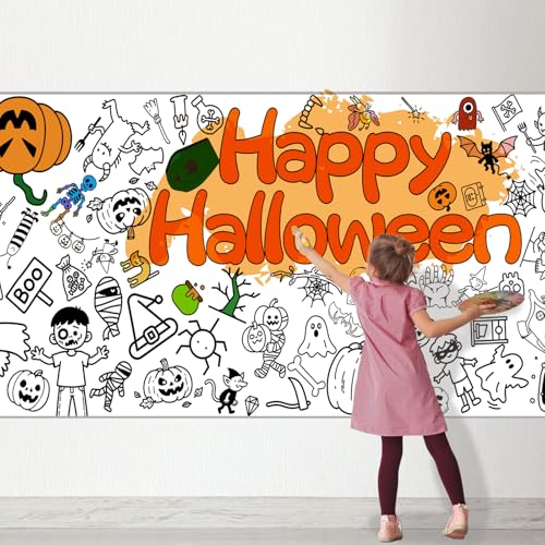 Fevverfy Halloween Coloring Tablecloth Thickening 76x183cm Family Activity Poster Arts and Crafts Painting Game DIY Drawing Crafts