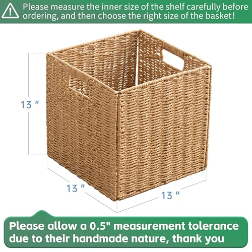 13x13x13-Storage-Cube-Bins-Set-of-4-Paper-Rope-Hand-Woven-Storage-Basket-with-Handles-Collapsible-Square-Storage-Cubes-for-Shelves-Wicker-Shelf-Baskets-for-Living-Room-Bedroom-Organizing-Natural