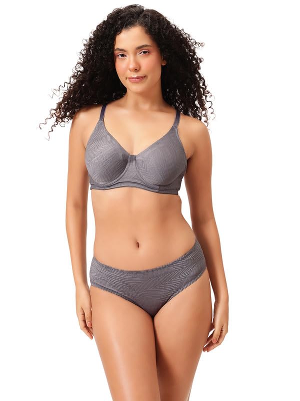 clovia Women's Non-Padded Wired Full Figure Self-Patterned Bra & Mid Waist Hipster Panty-picture-13