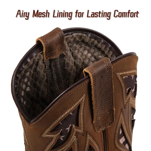 Image of SUREWAY Western Boots For Men - Mens Square Toe Cowboy Boot, Oil /Slip Resistant, Durable Fashionable Classic Pull on 10 Inch Mid-Calf Wellington Boots
