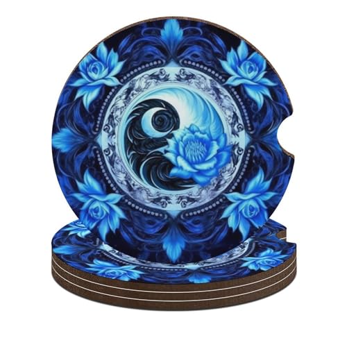 4PCS Posavasos para Carro Azul Mandala Yin Yang miniatura 1