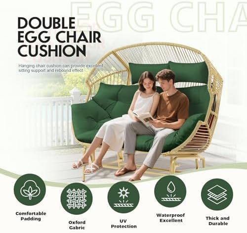 Image of Double Seater Cushion Set - Polyester Fabric Padded Seat for Hanging Egg /Garden Jhula (Dark Green)