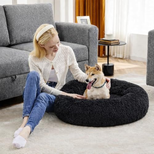 Image of ZEXSAZONE Summer Round Donut Comfortable Durable 2 in 1 and Washable Pet Bed | Cat Bed | Puppy Bed | Dog Bed | Medium Dog Bed for Cats Puppies Labrador German (Black, Medium)