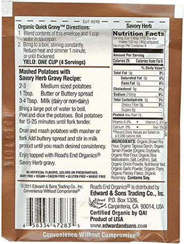 Image of Roads End Organics Gravy Variety Pack ~ Includes (4) Shiitake Mushroom Gravy Mix, 1 Oz, (4) Savory Herb Gravy Mix, 1 Oz and (4) Golden Gravy Mix, 1 Oz ~ Gluten Free, Vegan Gravy Mix Packets