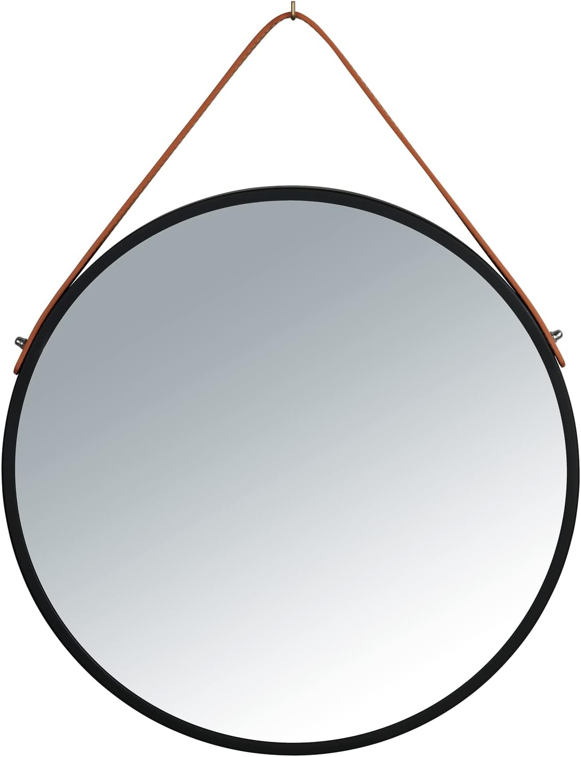 WENKO Miroir mural Borrone rond, miroir avec cadre métallique noir et bretelle de suspension, miroir décoratif au design Vintage, verre/métal, Ø 40 cm, noir