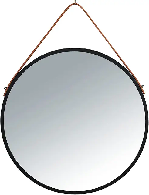 Wenko Round Wall Mirror with Hanging Strap - Vintage Black Metal Frame, Ø 40 cm