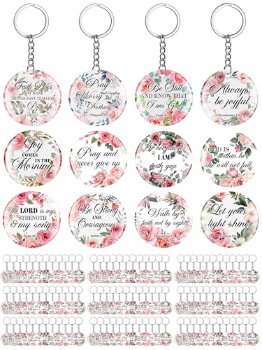 Image of Janmercy 120 Pcs Acrylic Christian Keychain Bulk Floral Bible Verse Keychain Religious Scripture Jewelry Gifts for Women Men