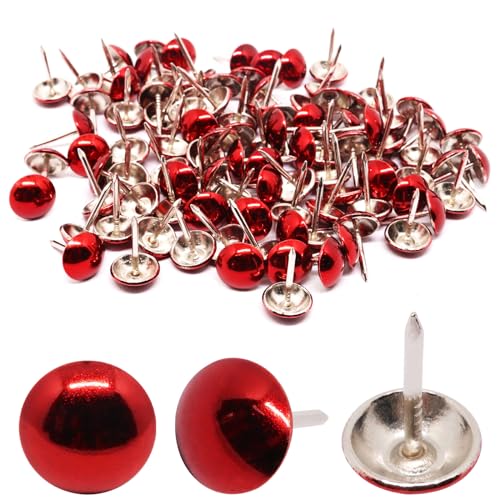 SUNCN 100個 室内装飾用タック、木製プッシュタック用画鋲 画鋲 室内装飾ピン 家具用、ネイルヘッド直径7/16インチ ラウンド張り釘 (ブライトワイン、11x17mm)