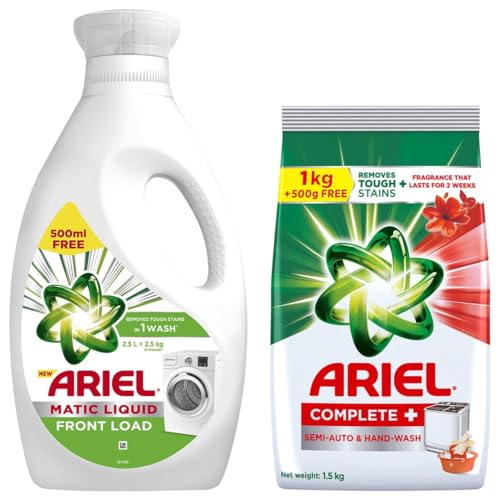 Image of Ariel Matic Liquid Detergent Front Load 2 Ltr + 500Ml Free & Complete Detergent Washing Powder - 1 Kg With Free Detergent Washing Powder - 500 G