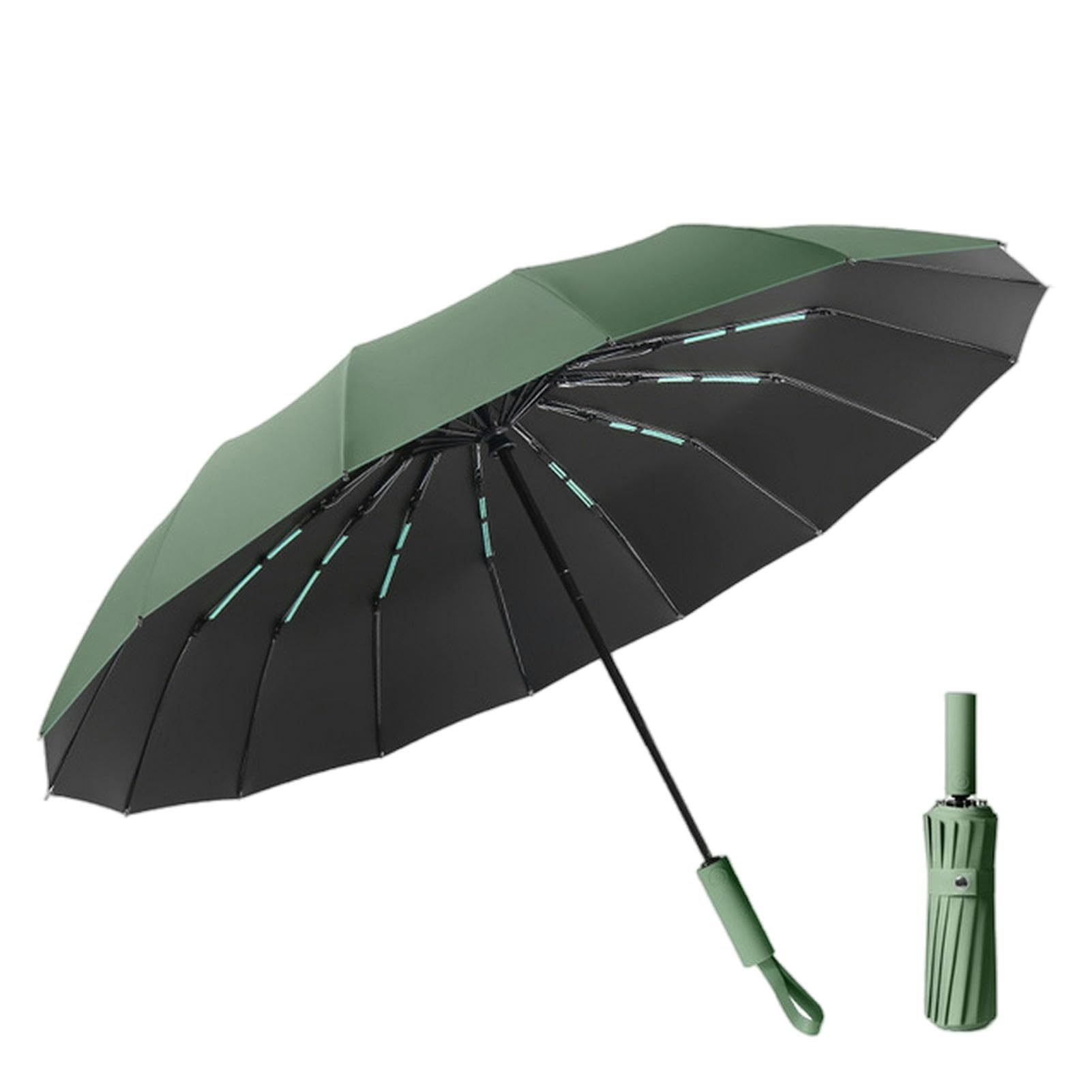 Gyios Umbrella Reinforced 32 Ribs Windproof Strong Automatic Umbrella For Double Bone Rain And Sun Uv Sunproof Umbrellas-32-bone Night Green