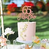 Blumomon 3Pcs 65 & Fabulous Cake Topper Rose Gold Glitter Cheers to Happy 65th Birthday Cake Toppers Sixty Five and Fabulous Cake Pick Decorations for 65th Wedding Anniversary Birthday Party Supplies - Image 6
