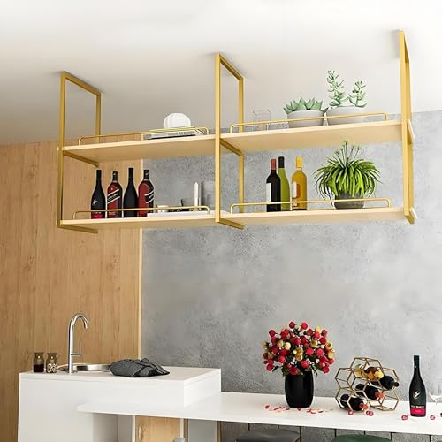 Étagère de plafond pour cuisine suspendue en bois et fer