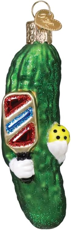 Old World Christmas Pickleball Pickle Glass Blown Ornament for Christmas Tree, Handcrafted Holiday Decoration, Sport Collection