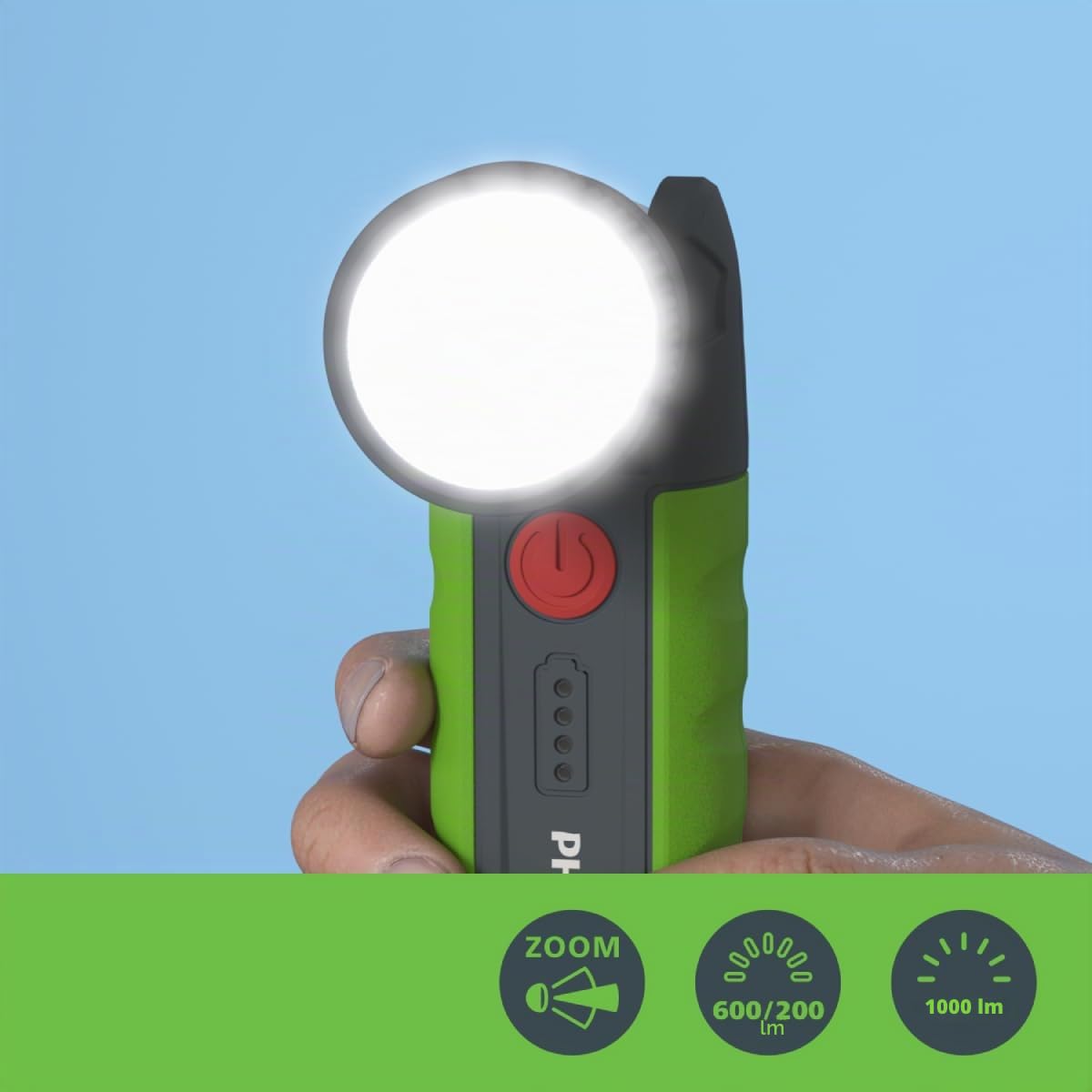 Philips Xperion 3000 Zoom LED-Arbeitsleuchte, robuste wiederaufladbare Werkstattlampe mit Zoomfunktion, 1000lm | robuste wiederaufladbare Werkstattlampe mit Zoomfunktion, 1000lm