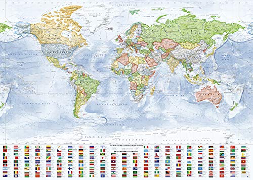J.Bauer Karten Mapa del Mundo político, 140x100 cm, en Inglés, Versión 2019