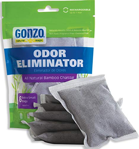 Gonzo Bamboo Charcoal - 6 Extra Small Bags 10g - Odor Eliminator Bags Natural Purifying Charcoal Odor Absorber Air Freshener For Home Drawers Pets Gym Bag