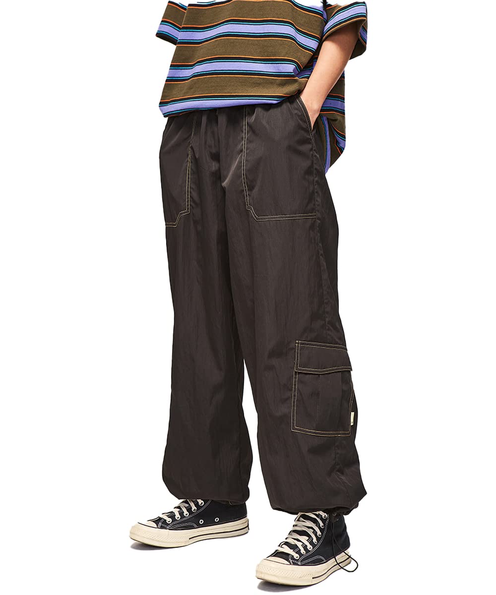 KGYA Men's Baggy Loose Fit Cargo Pants Oversized Drawstring Elastic Waistband Adjustable Cuffs Lightweight Streetwear, Black, Medium