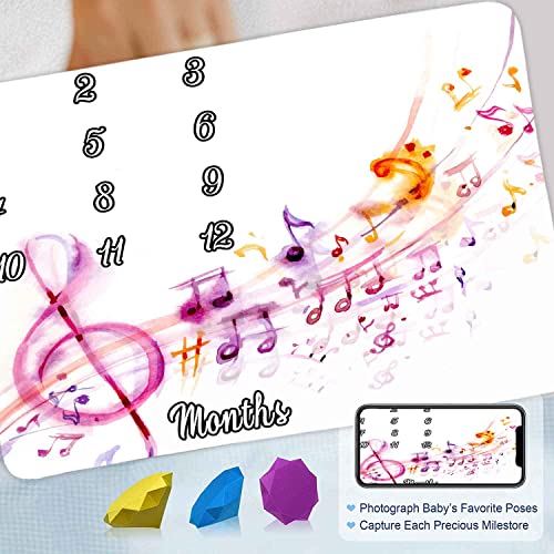 Image of Musical Theme Monthly Milestone Blanket Watercolor Sheet Music Cotton 48x40in