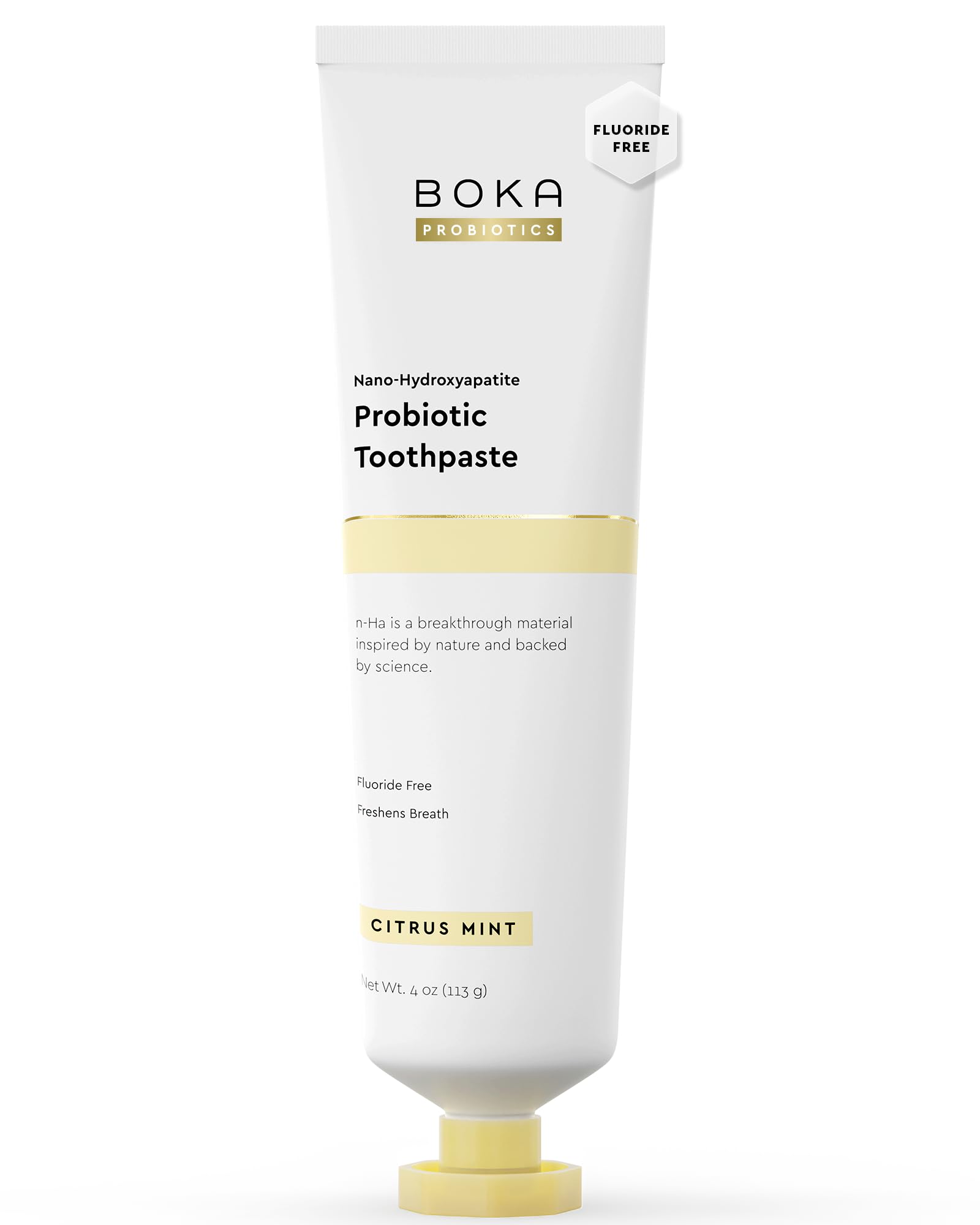 Boka Fluoride Free Toothpaste, Nano Hydroxyapatite Toothpaste, Appropriate for Sensitive Teeth - for Adult, Kids Oral Care - Probiotics - Citrus Mint, 4 Fl Oz 1Pk US Manufactured