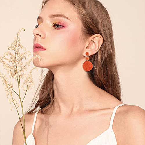 Boho Raffia Ball Earrings for Women, Handmade Statement Drop Earrings Straw Dangle Earrings Beach Vacation Jewelry2