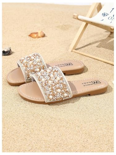 GORGLITTER Girl's Pearls Dress Flat Sandals Glitter Rhinestone Summer Open Toe Teens Slides3