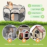 Nobleza Pet Playpen Portable Foldable Dog Cat Play Pen Indoor Outdoor Pet Fence Breathable Mesh Pet Carrier Kennel Soft Cage Tent for Puppy Rabbit Hamster Guinea Pig, Beige and Gray, 32.3x32.3x22.8in - Image 5