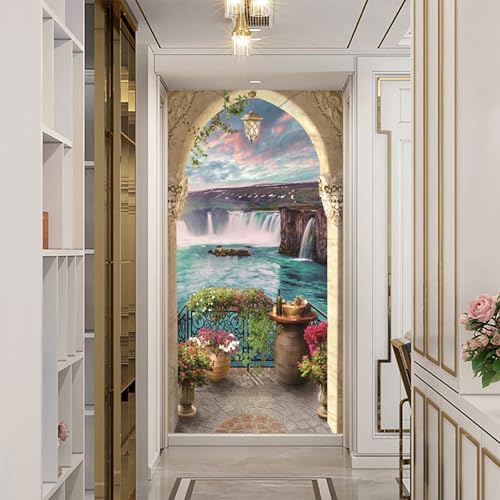 3D Arched Doorway Waterfall Flowers - Custom Size Wall Murals Self-Adhesive Removable Large Photo Wallpaper for Living Room, Bedroom, Bathroom, Office, Dining Room, Children's Room - Image 4