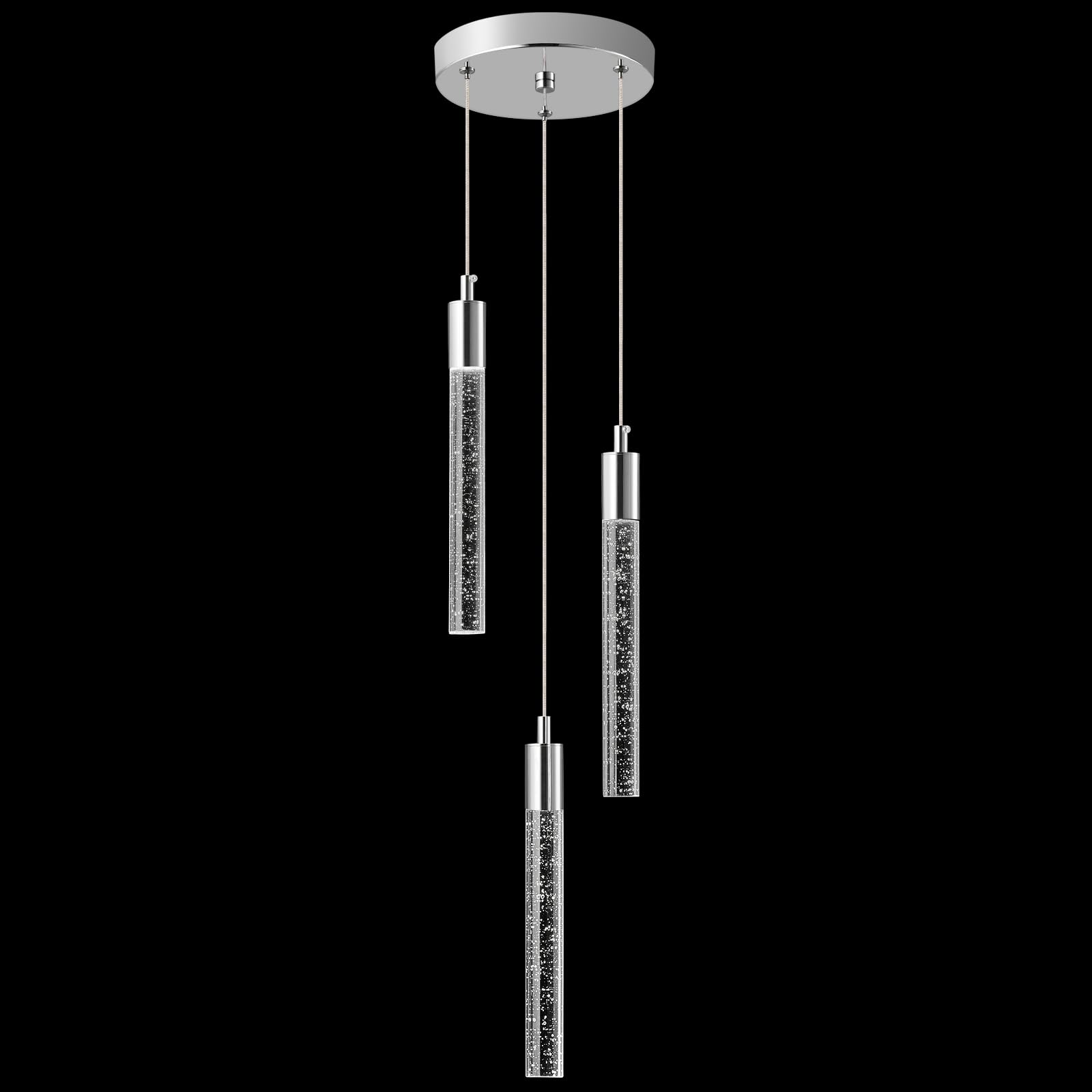 Nowoczesna lampa wisząca do kuchni, wyspy, ściemniana, chromowana, mini lampa wisząca, do sypialni, mała lampa wisząca (3 światła)