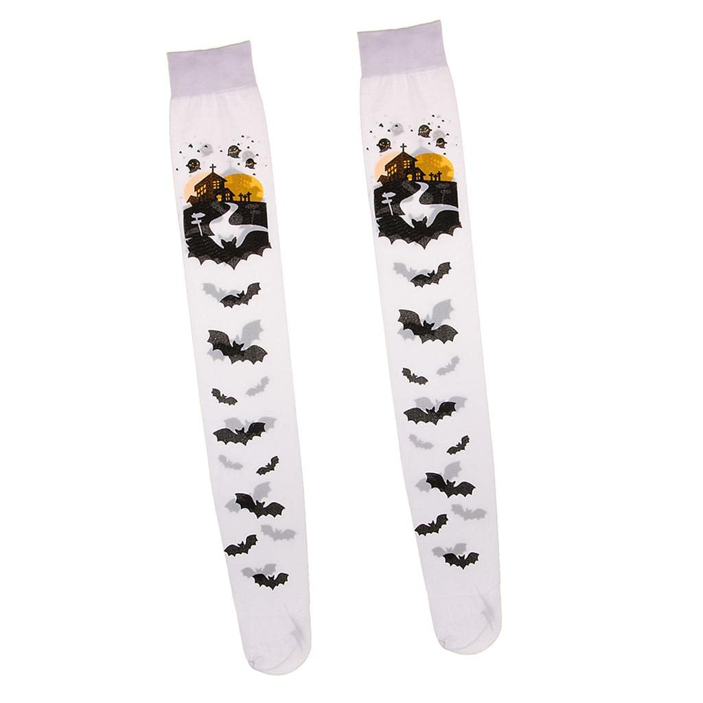 GenericLOSA Halloween Carnival Scary Castle Bat Thigh High Stockings Fancy Dress White